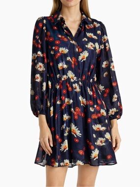 alice + olivia Bertha Silk Floral Mini Dress Navy Size M